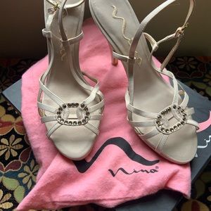 Cream Satin sling back Pumps, by Nina